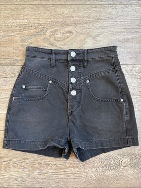 Isabel Marant Etoile Jovany High-Rise Washed Black Jean Short Exposed Button Fly